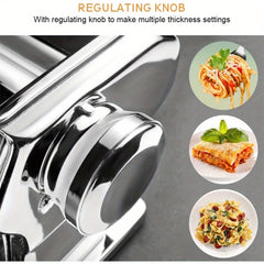 Pasta handmade pasta maker Pasta maker Sturdy handmade pasta cutter 3 in 1 stainless steel manual fresh pasta maker Dough roller Long pasta thin pasta thick pasta 0.5-3 mm thickness