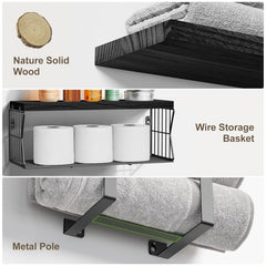 3pcs Wall Mounted Shelf Set - Wood Vertical Storage Organizer Above Toilet, Space Saving Bathroom Shelves for Small Bathrooms, Towel & Decor Storage