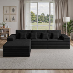 Modular Sectional Cloud Couches with L-Shaped Chaise | Corduroy Fabric Upholstered Deep Boneless Sofa for Living Room, Bedroom | Light, Memory Foam, Velvet Upholstery, Cushion-Back, No Assembly Required, Nalupatio Brand