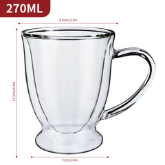 Vinsani Double Walled Coffee Drink Glasses Tea Cup Mug Heat Cold Resistant Aesthetic Clear Borosilicate Glass with Handle Cappuccino Latte Tea Dessert Hot and Cold Drinks