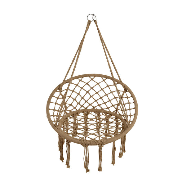 Brown Courtyard Woven Hanging Basket, Hanging Cotton Rope Iron Ring Hanging Chair, Balcony Rocking Chair, Suitable for Indoor, Outdoor, Home, Balcony, Courtyard, Garden, Maximum Load Capacity: 200kg, Material: Iron Ring, Cotton Rope (No Include Cushion)