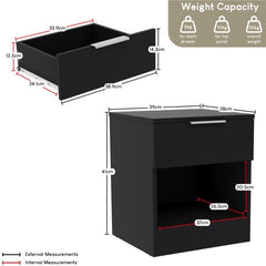 Vida Designs Trega 1 Drawer Bedside Chest Set Of 2, End Table Nightstand Space Saving Storage Organizer Bedroom Furniture