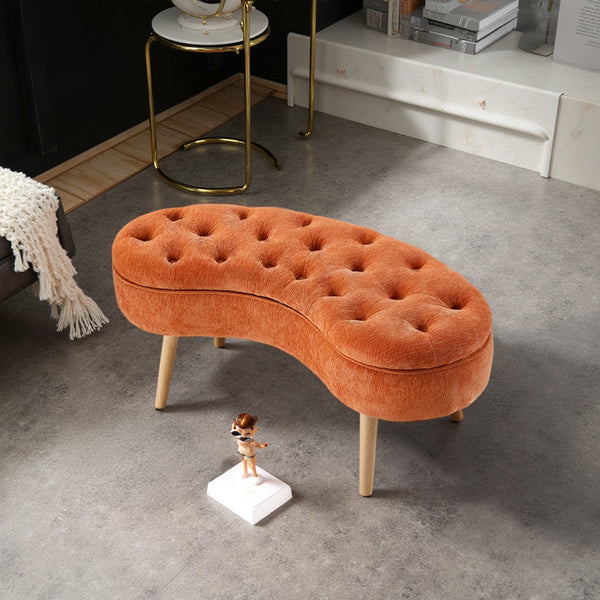 Modern Creative Curved Design Upholstered Storage Bench, Shoe Changing Bench At The Entrance, Living Room Sofa Bench, Bedside Bench in The Bedroom, Large-capacity Storage Long Bench with Natural Wood Legs, Suitable for Entrance, Living Room, and Bedroom,