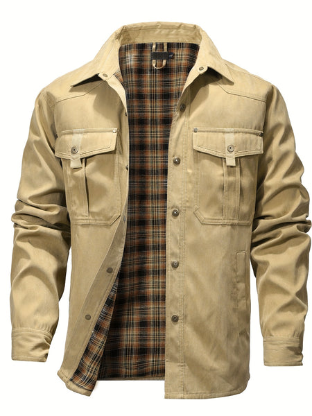 Men's Commuter Fashion Casual Solid Color Lapel Cargo Coat