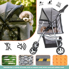Foldable Pet Stroller With Rain Cover, Portable Foldable Outdoor Walking Cart with Large Space, Hand-Pull Design, Durable Oxford Fabric, Ergonomic Handle & Ventilation Mesh, Lightweight & Sturdy Frame For Small To Medium Dogs - Outdoor Pet Carrier, Modern