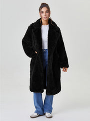 Women's Notch Lapel Plush Double-Breasted Casual Jacket, Leisure Winter Fuzzy Jacket