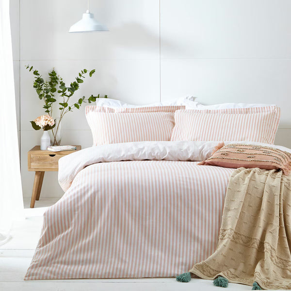 Yard Hebden 100% Cotton Blush Stripe Duvet Cover Set in 4 Sizes