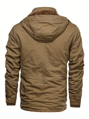 A Durable And Warm Medium to Long Men'S Winter Jacket, Suitable for Casual Work, Featuring Multiple Pockets, a Zipper, And a Hood for Outdoor Wind