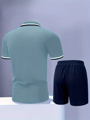 Men'S Polo Shirt Fashion Casual Set Pique Mesh Letter Pattern Top And Bottom