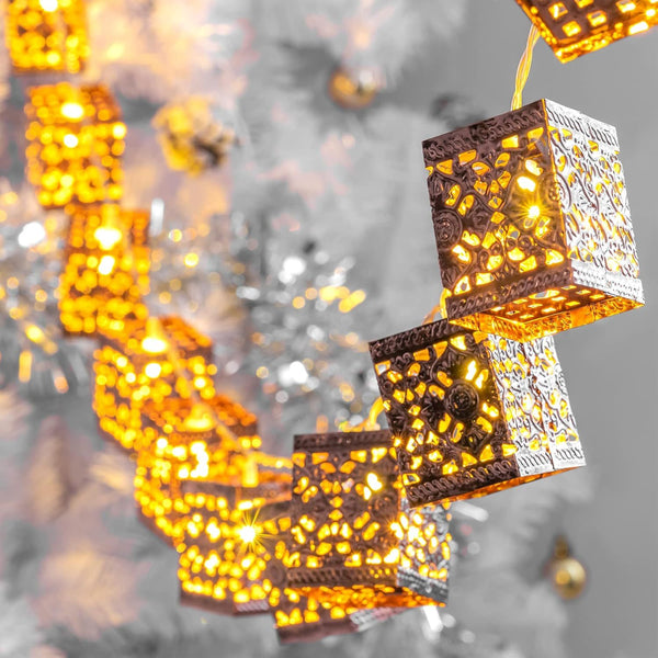 GloBrite 20 LED Outdoor Antique Lantern Chain Light with Moroccan Style Light - Hanging Metal Lanterns Landscape Lights for Porch Patio Yard Porch Decorations