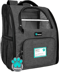 Petami Dog Backpack Carrier for Small Large Cat, Pet, Puppies, Ventilated Pet Hiking Backpack Travel Bag, Airline Approved Cat Backpack Carrier, Safety Back Support, Camping Biking Dog Bag, Charcoal