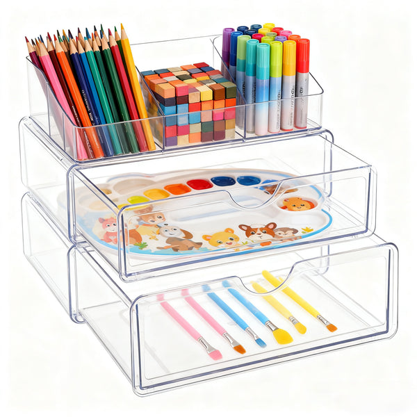 Three-Level Drawer Organizer, Multi-Section Storage Box for Office Items (Pens, Paper Clips, Staplers)