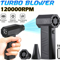 120000 RPM Turbo Jet Blower | USB-C Fast Charging, Three-Speed Powerful Airflow, Multi-Function High-Pressure Handheld Turbo Jet Fan, Dual-Use Car And Home Cleaning Dust Blower, Summer Cooling Fan, Built-in High-Capacity Lithium Batteries
