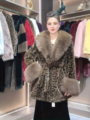 Fashion Imitation Coat Furcollar Lace-up Mid-length Belt Coat Women's Autumn and Winter Design Warm Top