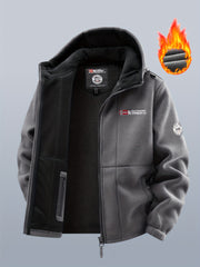 Men's winter fleece warm hooded jacket with thickened multiple pockets, windproof and cold proof jacket