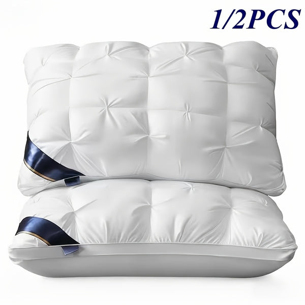 1/ 2pcs Queen Size Luxury Bed Pillows - Hypoallergenic Polyester Cover, Machine Washable All-Season Pillows for Deep Sleep, Contemporary White Design with Blue Accents - Perfect for Home, Gifts & Family Use, Elegant Bedding, Home Comfort