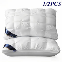 1/ 2pcs Queen Size Luxury Bed Pillows - Hypoallergenic Polyester Cover, Machine Washable All-Season Pillows for Deep Sleep, Contemporary White Design with Blue Accents - Perfect for Home, Gifts & Family Use, Elegant Bedding, Home Comfort
