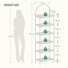 6 Tier Bookcase Bookshelf, Tempered Glass Bookshelves, Slim Shelving Unit for Bedroom, Bathroom, Home Office, Steel Frame, Golden