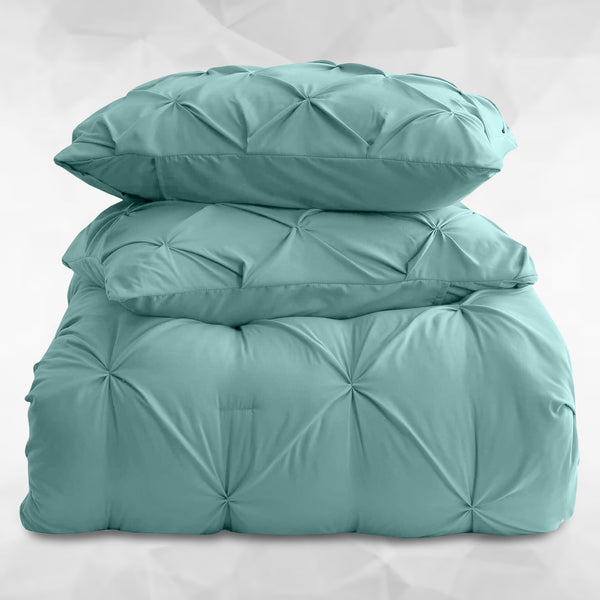3pcs Pintuck Duvet Cover Set – Reversible Pinch Pleat Design with Pillowcases, Soft & Breathable Microfiber, Button Closure & Corner Ties, Machine Washable, Perfect for Bedroom or Guest Room – All Season