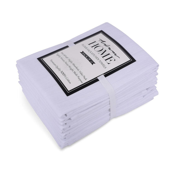 Adam Home White Flour Sack Towels [12 Pack - 28 x 28 Inch] 100% Cotton Tea Towels for Cleaning & Drying - Highly Absorbent Kitchen Dish Cloth