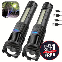 2pcs Flashlights High Lumens Rechargeable LED with USB-C, 6 Light Modes, Zoomable & USB-C Cable Included, USB-Powered Handheld Torch for Camping, Emergency, Outdoor - Buy 1 Get 1 Free (Cob Side Light, Flash, Survival Gadgets, Torches, Torch Light, Surviva