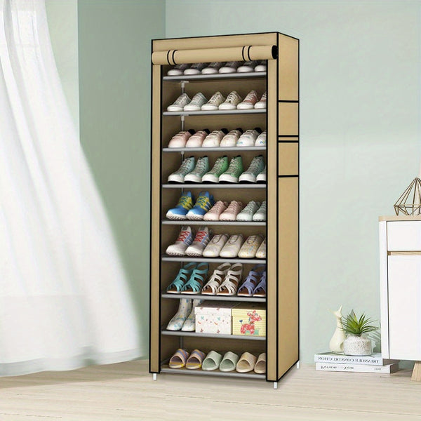 10 Tier Shoes Rack with Dustproof Cover, Shoe Storage Cabinet, Shoe Organizer, Easy to Assemble, Hold up to 25-30 Pairs