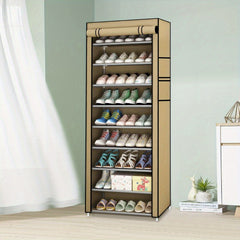 10 Tier Shoes Rack with Dustproof Cover, Shoe Storage Cabinet, Shoe Organizer, Easy to Assemble, Hold up to 25-30 Pairs