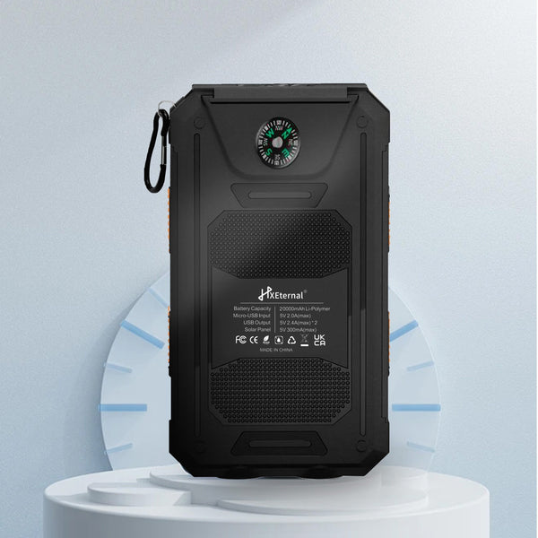 20000mAh Portable Solar Power Bank, Portable Solar Mobile Phone Charger, Camping External Battery Charger for Mobile Phones, 2 USB/ LED Flashlights with Compass for Outdoor Activities