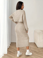 Autumn Cardigan Long Sleeve Short Top + Dress Set
