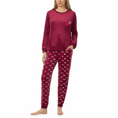 Jane & Bleecker Women'S Silky Plush Pyjama Set in Navy Cherries