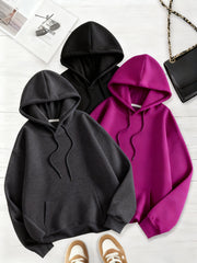 Women's Solid Color 3pcs Set Hooded Sweatshirt with Kangaroo Pocket and Drawstring Hood