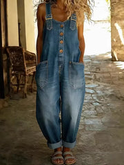2026 New Women'S Retro Summer Clothing, Denim Dungarees Jumpsuit with Pockets, Wide-Leg Pants, Straight-Leg Trousers, Jeans, Fashion Versatile Outfits for Lady, Suit for Spring/Summer/Autumn, Loose Fit, Perfect for Casual Occasions/Commute