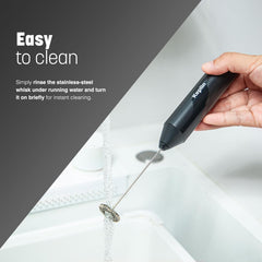 Keplin Handheld Milk Frother - Stainless Steel Electric Whisk - Portable Battery-Operated Coffee Frother for Lattes, Matcha, Protein Shakes - Ergonomic, Compact, Easy to Clean (Black)
