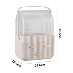 3-Tier Pink Jewelry Storage Box with Protective Lids, Plastic Makeup Organizer Features Multi-Drawer System, Desktop Display Case 24.6x18.6x35.3cm Perfect for Organizing Lipsticks, Cosmetics and Jewelry Pieces on Bathroom Counter and Dresser Top