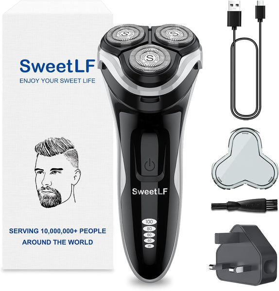 Sweetlf Electric Razor for Men, 120 Min Shaving, Fast UK Adapter (1H Charging),100% Waterproof, Wet & Dry Rotary Shavers for Men with Pop-Up Trimmer, LED Display, Dark Blue
