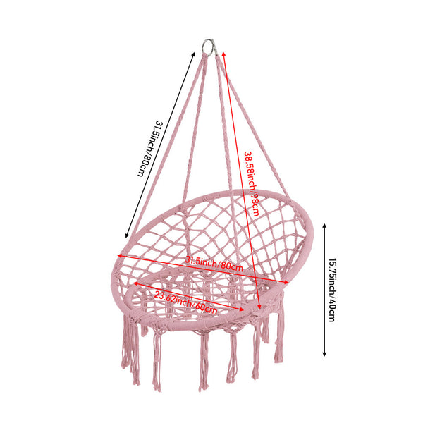 Courtyard Woven Hanging Basket, Hanging Cotton Rope Iron Ring Hanging Chair, Balcony Rocking Chair, Suitable for Indoor, Outdoor, Home, Balcony, Courtyard, Garden, Maximum Load Capacity: 200kg, Material: Iron Ring, Cotton Rope (No Include Cushion)