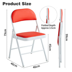 Set of 2 Folding Chairs, Faux Leather Foldable Chairs with Metal Frame and Padded Seat, Easy to Fold and Store for Home, Office, Dining and Reception