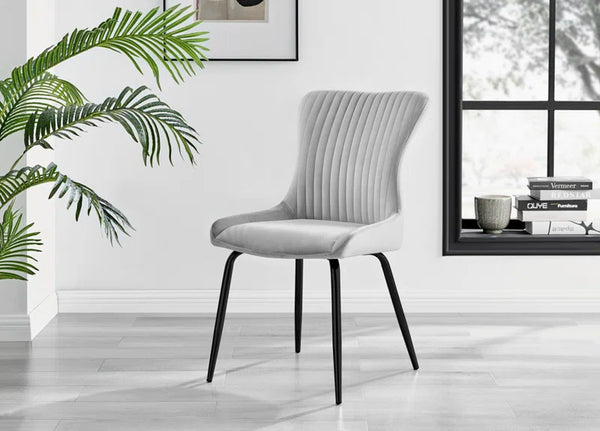 Industrial Design White & Grey Marble Effect Melamine Dining Table and 2 Velvet Dining Chairs