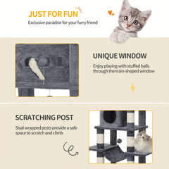 Cat Tree for Indoor Cats, 170cm Large Tall Cat Tower, Multi-Level Cats House with Condo, 8 Scratching Posts, Hammock, 4 Pom Poms