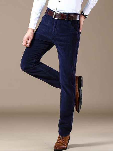 Men's Four-Season Corduroy Slim Fit Straight-Leg Casual Trousers