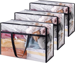 Lifewit 4 Pack Clear Plastic Storage Bags, 40L Foldable Clothes Storage Boxes Wardrobe Organizer Moving Bags with Reinforced Handle for Loft Wardrobe for Bedding Clothes Blanket Duvet