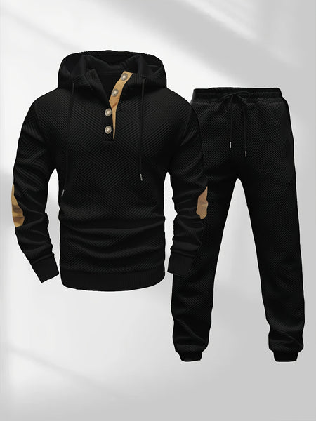 Men's Casual Fashion Set: Knitted Jacquard Hoodie and Sweatpants 2pcs Set