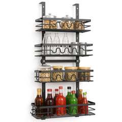 Over Door Pantry Organiser – 4 Tier Adjustable Storage Rack with Removable Baskets – Heavy Duty Metal Hanging Door or Wall Mount Spice Rack for Kitchen, Bathroom & Utility Room – Space Saving