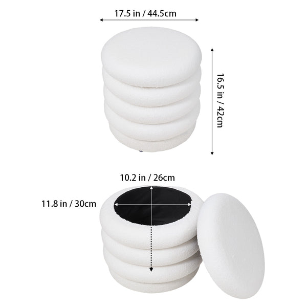 Space-Saving White Teddy Velvet Storage Ottoman - Multi-Use Storage Stool Vanity Stool Bed End Stool, Valentine'S Day Easter Multi-Use for Living Room Makeup Room Bedroom