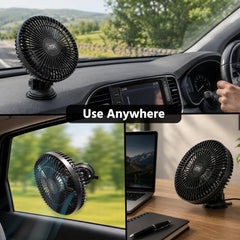 Waxacar Portable Car Fan, 12V USB Vehicle Cooling Fan with Adjustable 360° Rotation, Quiet Powerful Airflow for Car Dashboard, Rear Seat & Travel
