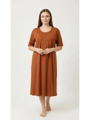 Women'S Nightdress Soft Comfortable Short Sleeve Nightie Button Front Embroidered Sleep Dress Loose Fit Midi Lounge Nightwear House Dress S-XXL