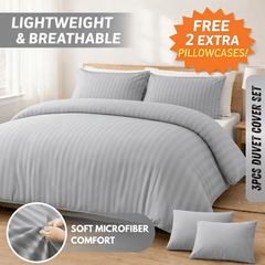 3pcs Lightweight Stripe Duvet Cover Set – Soft Breathable Microfiber Bedding Set, Cool Fresh Spring Summer Design, Easy Care, Includes 2 Free Pillowcases, All seasons use