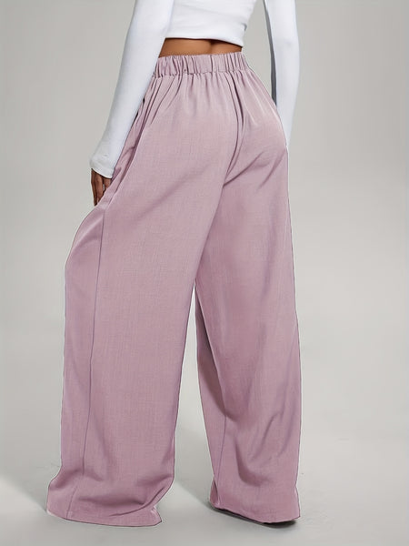 2pcs Women'S Wide-Leg Pants - High-Waisted, Elastic Waistband, Solid Color (Pink & Navy Blue), Loose Fit, Comfortable for Spring/Summer/Fall, Casual & Elegant Style, Allseason Pants | Highwaisted Pants | Elastic Waistband Pants