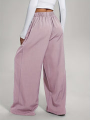 2pcs Women'S Wide-Leg Pants - High-Waisted, Elastic Waistband, Solid Color (Pink & Navy Blue), Loose Fit, Comfortable for Spring/Summer/Fall, Casual & Elegant Style, Allseason Pants | Highwaisted Pants | Elastic Waistband Pants