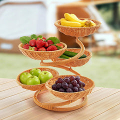 Multi-Layer Fruit Basket Stand, Creative Snack & Bread Storage Tray, Faux Rattan Handwoven Serving Basket for Fruits, Vegetables & Desserts, Lightweight Decorative Organizer for Kitchen & Living Room